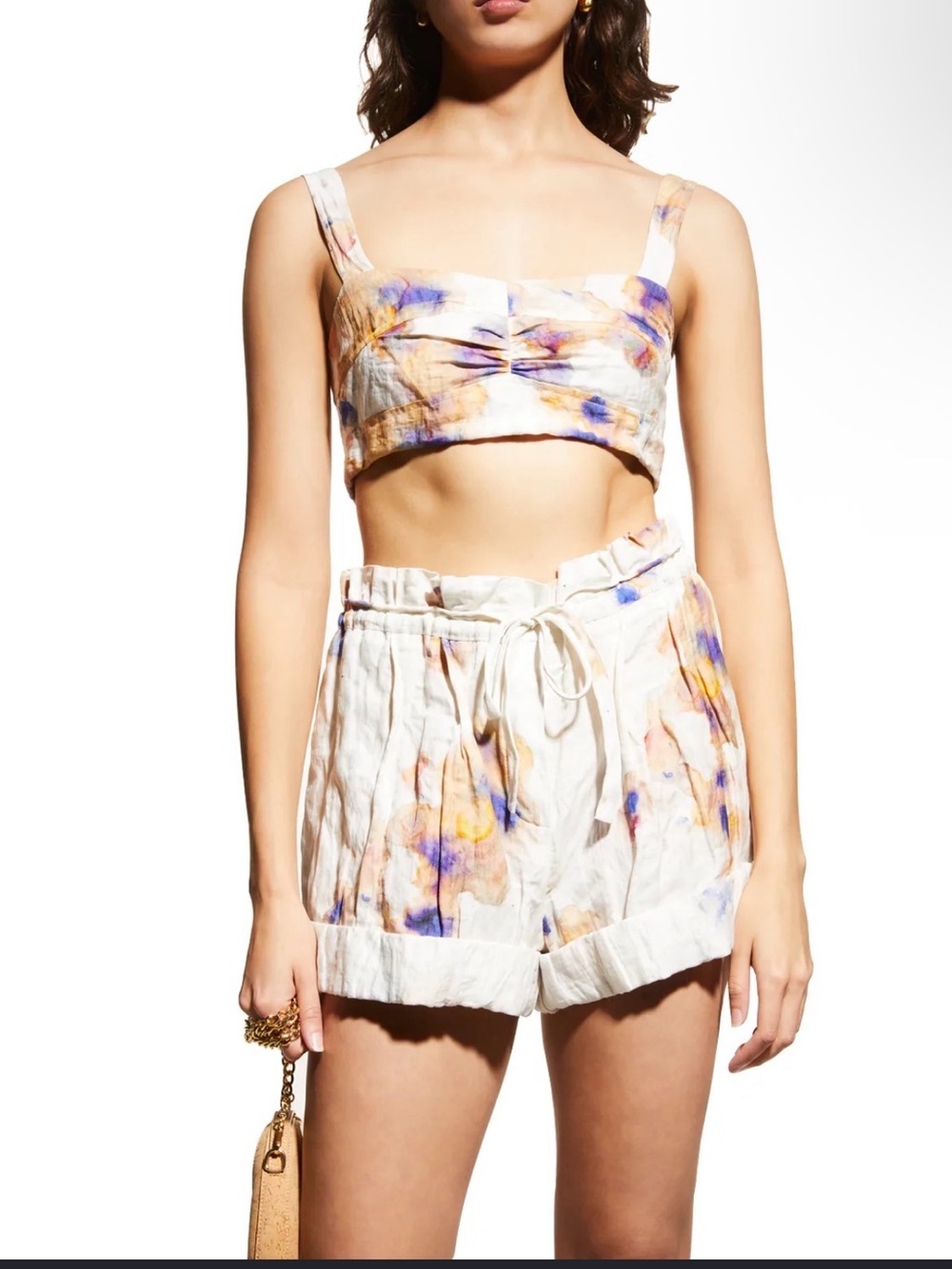 JASON WU COLLECTION  metallic tie-dye crinkle silk-cotton paperbag shorts